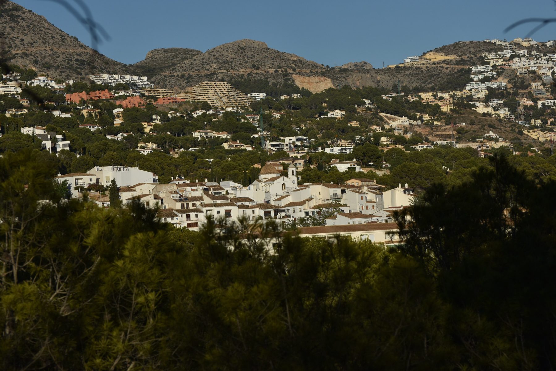 Viviendas en la ladera de Altea la Vella entre pinos