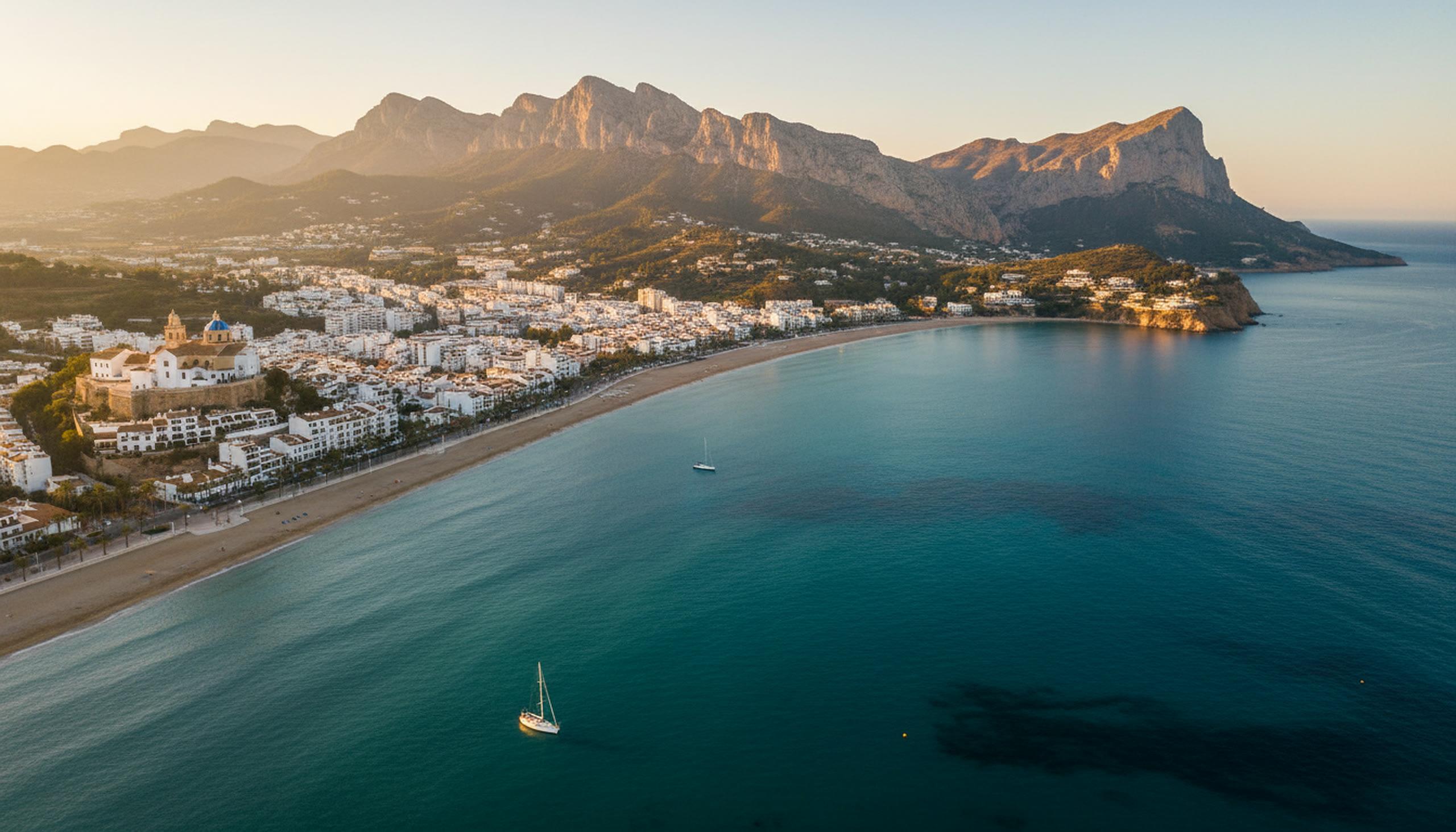 Altea bay with the beach and Sierra de Bernia